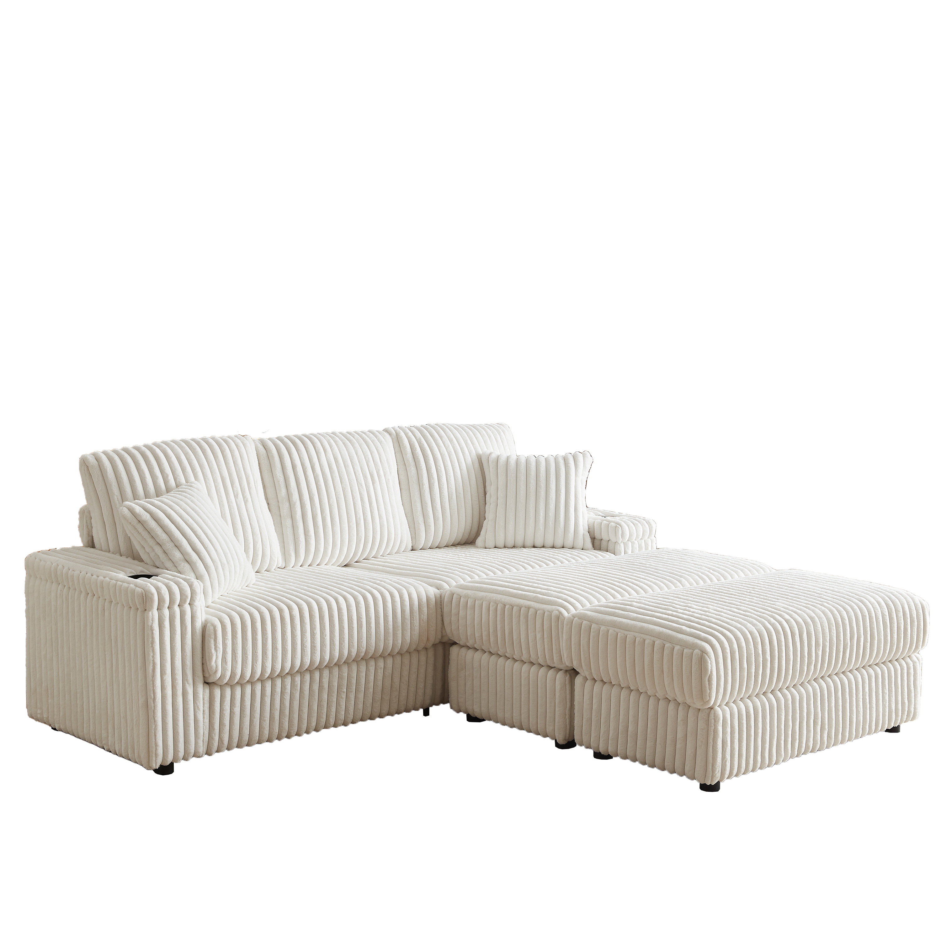 84Inch Corduroy 3-seater sofa With 3 back pillows ,2 toss pillows , a