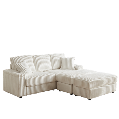 84Inch Corduroy 3-seater sofa With 3 back pillows ,2 toss pillows , a