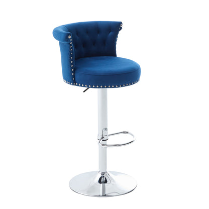 Velvet Bar Stool Set of 2, Adjustable Swivel Bar Stools with Silver