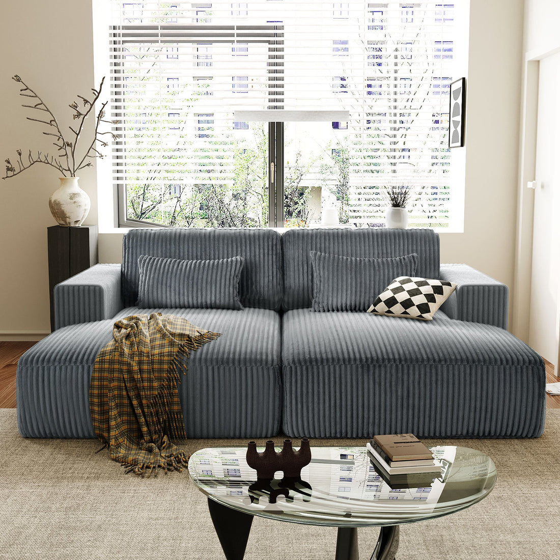 Corduroy Double Sofa Bed with 2 Pillows, Perfect for Living Rooms,