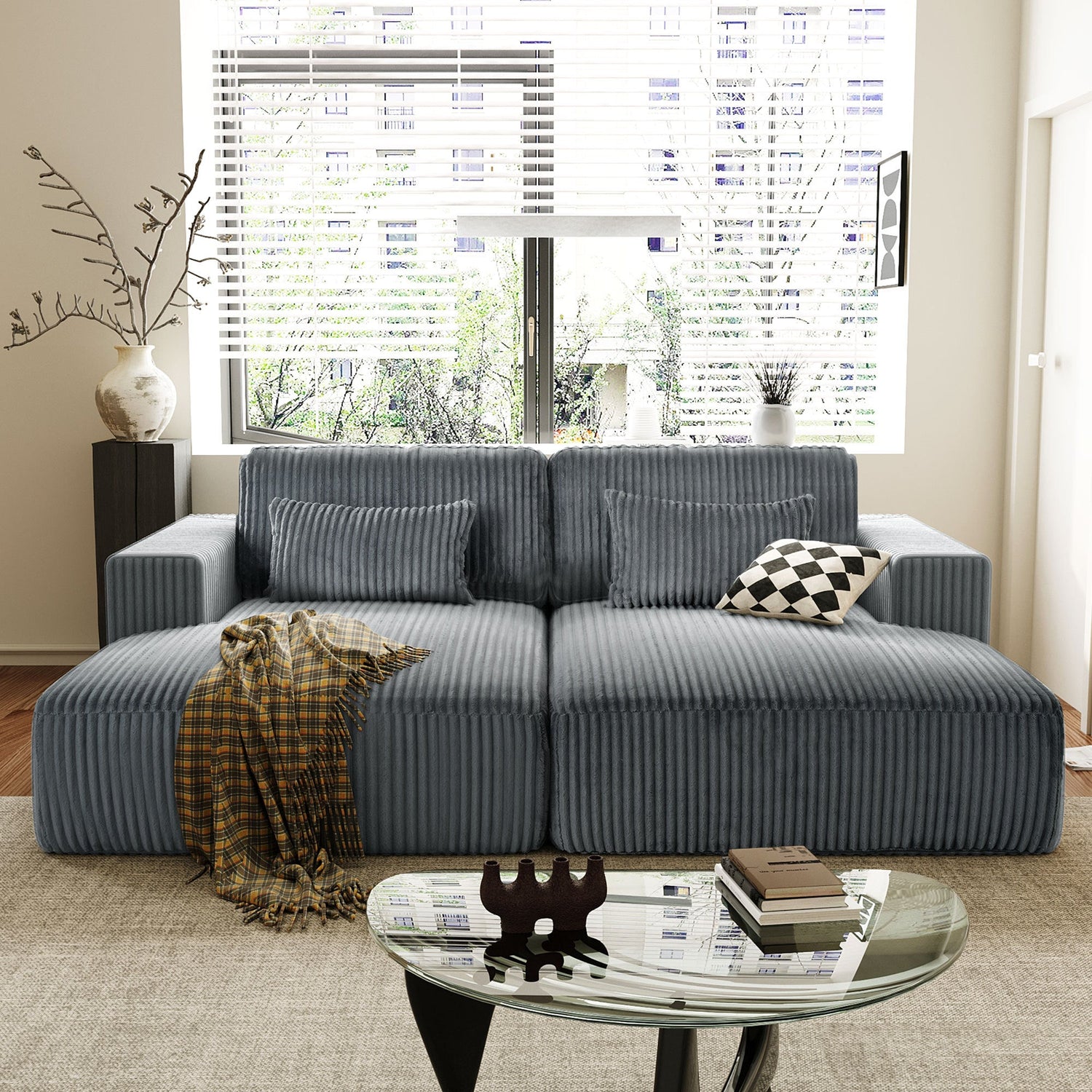 Corduroy Double Sofa Bed with 2 Pillows, Perfect for Living Rooms,