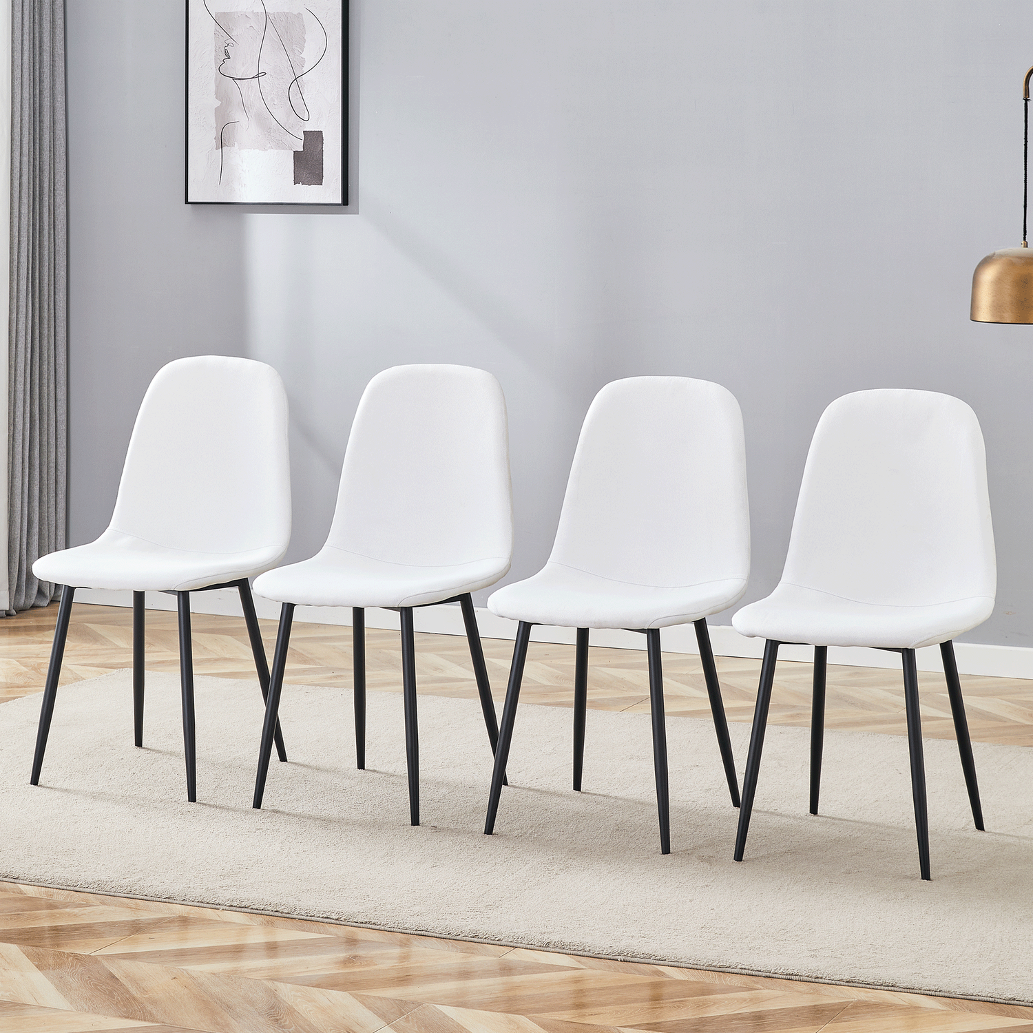 Luxury Simple Chair - Set of 4 WHITE Linen-Cotton Material High