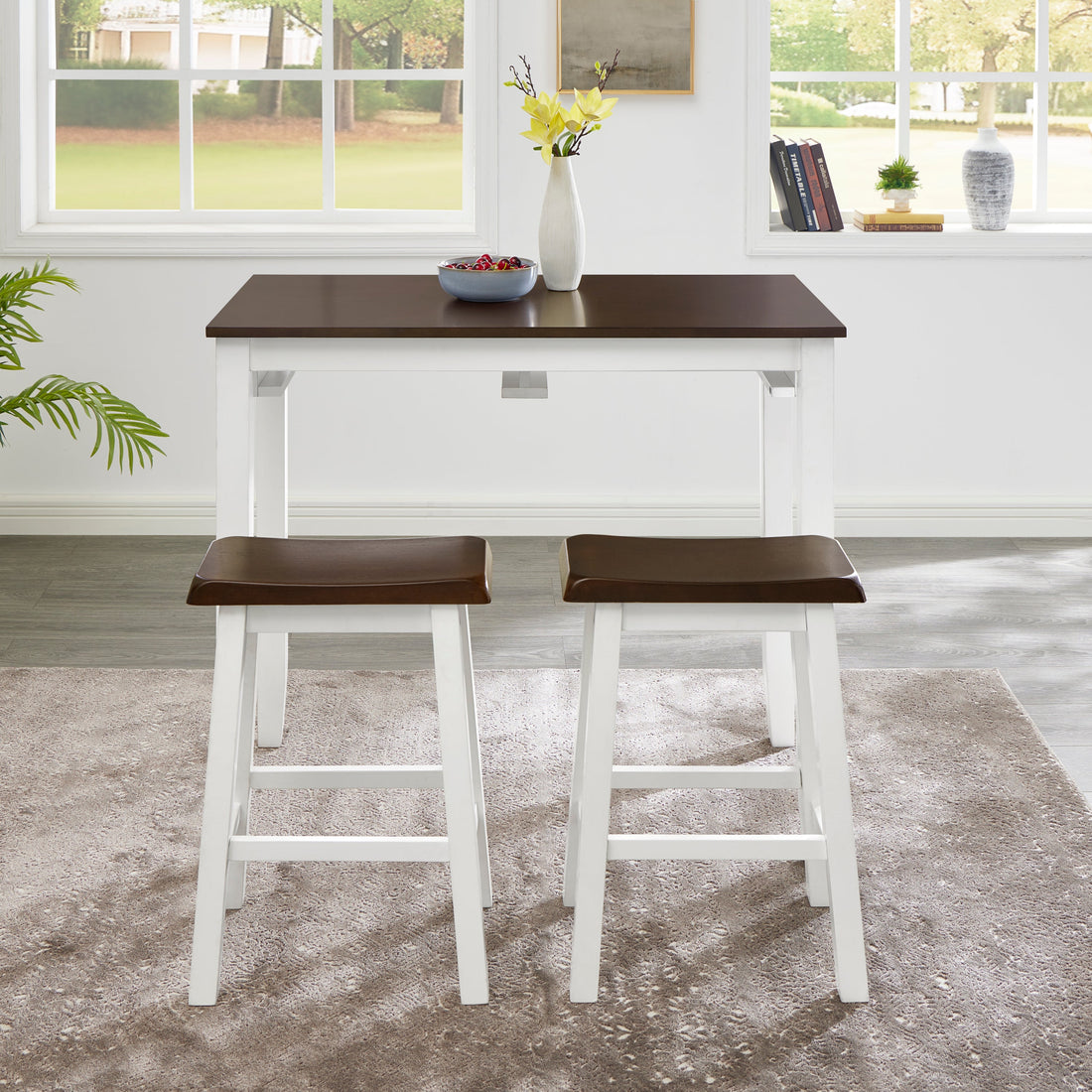 Bar Table and Chairs Set, 3 Piece Dining Table Set, Industrial