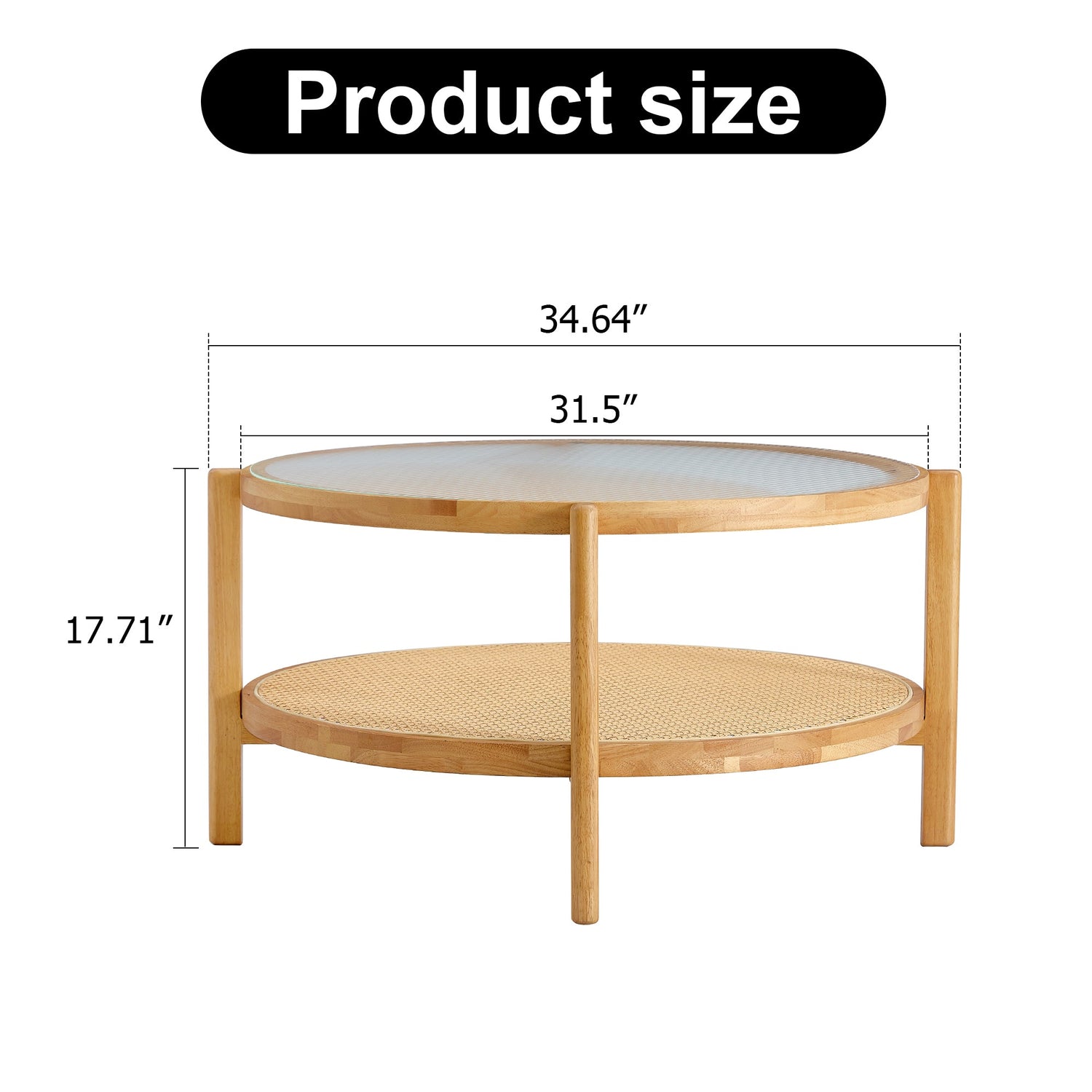 Modern simple circular double-layer solid wood tea table rattan woven
