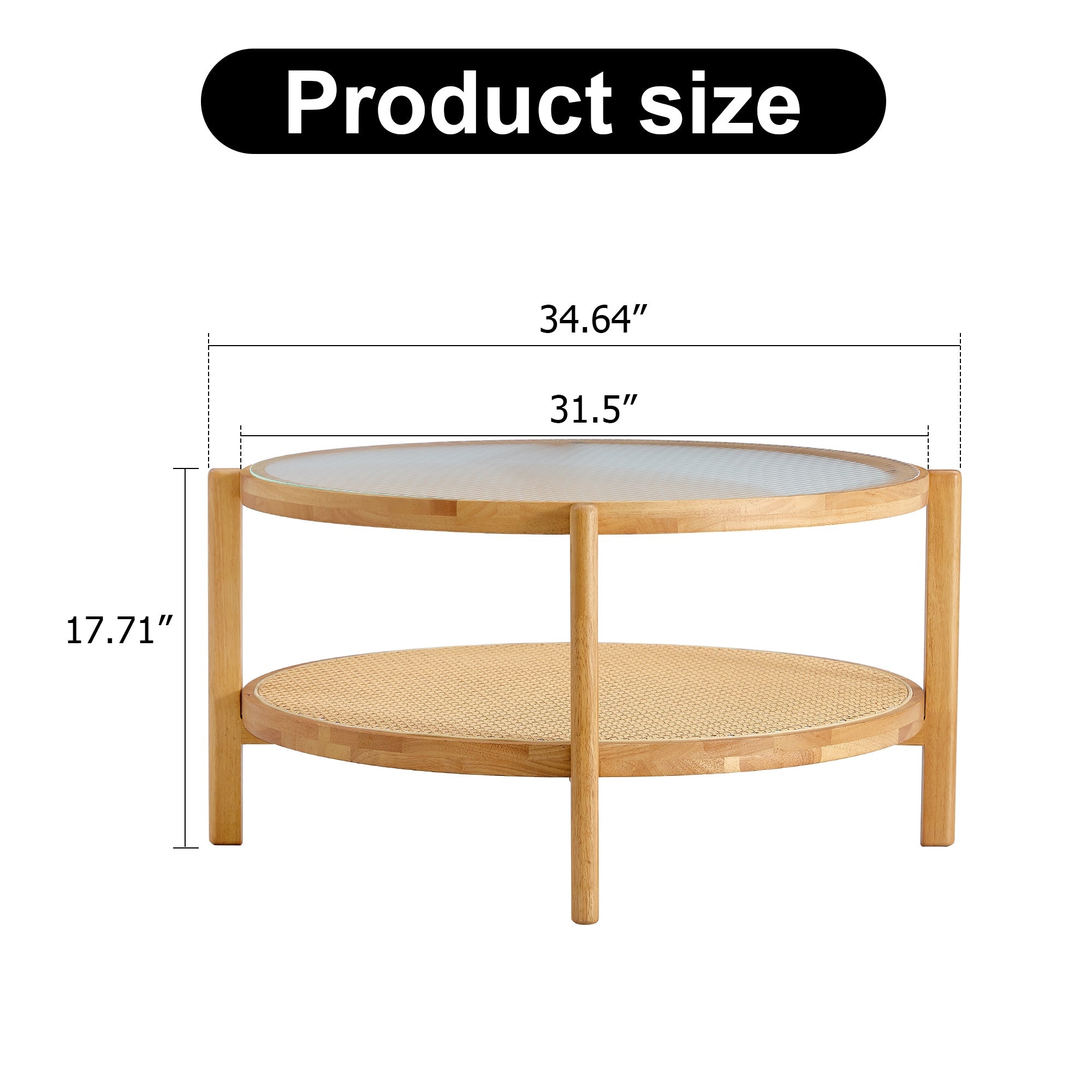 Modern simple circular double-layer solid wood tea table rattan woven