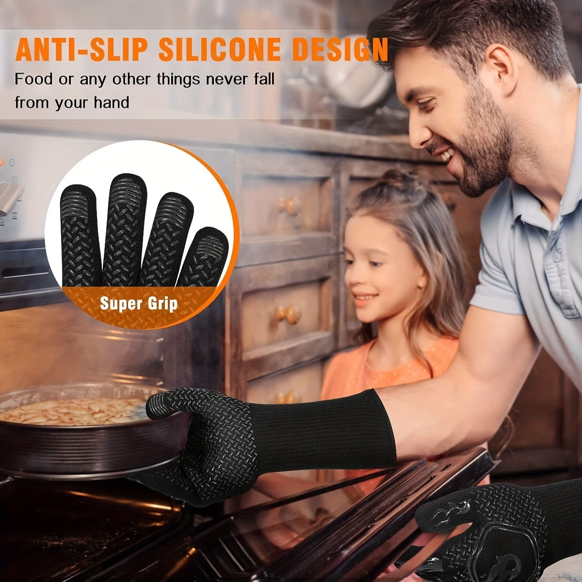 Heat Resistant Silicone BBQ Grilling Gloves, 2 pack