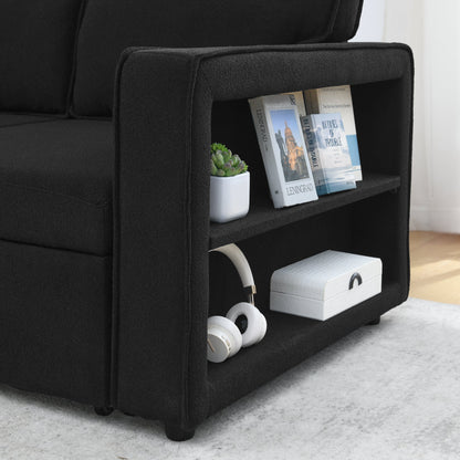 Linen Upholstered Sleeper Sectional Sofa, Shaped Modular Convertible