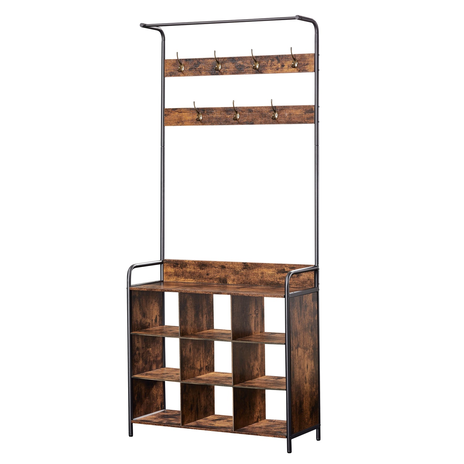 Coat Rack, Hall Tree with Shoe Rack for Entryway, 3-in-1 Entryway Coat