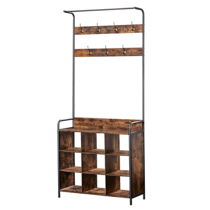 Coat Rack, Hall Tree with Shoe Rack for Entryway, 3-in-1 Entryway Coat
