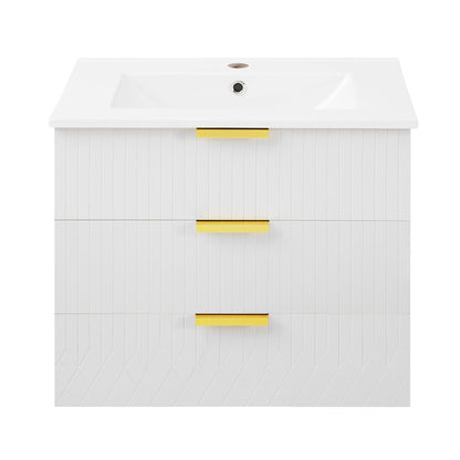 24inch Wall Mounted Floating Cabinet w/Side Cabinet Combo, Rectangular