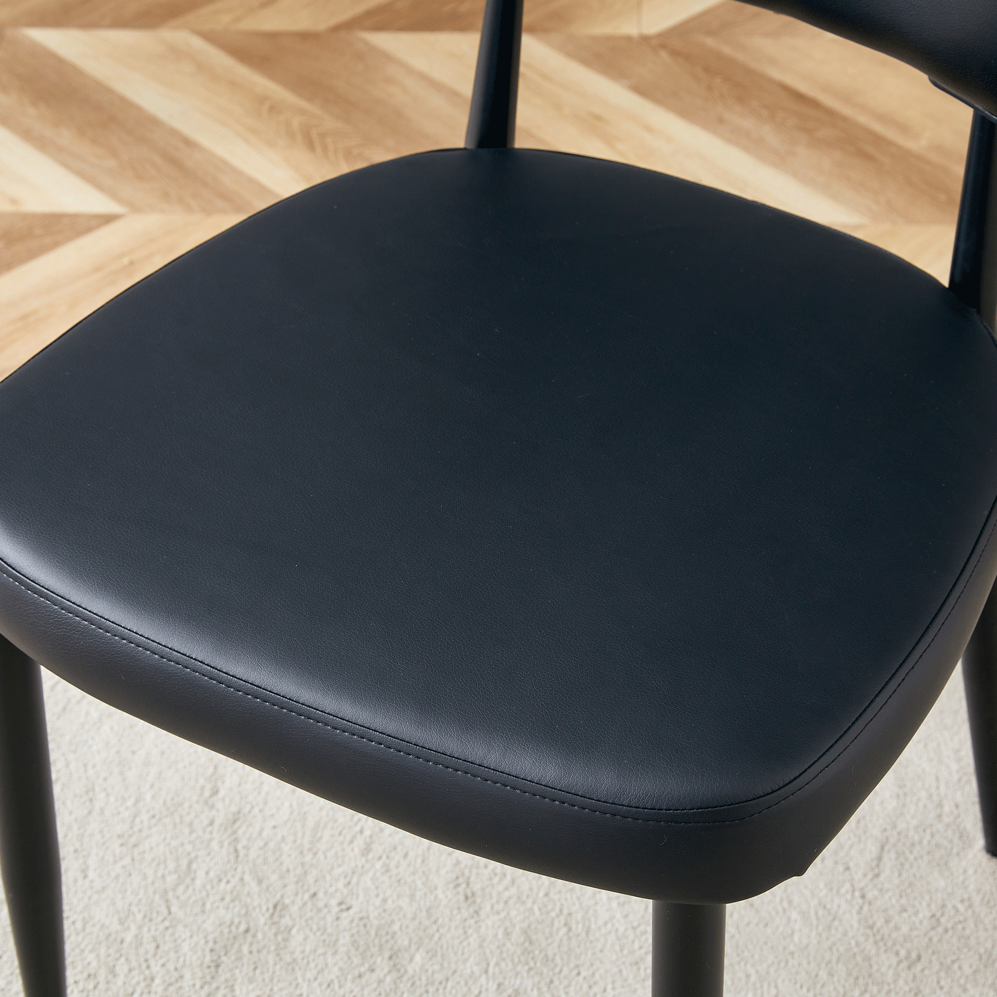Black Minimalist Ergonomic Dining Chair, With A Curved Backrest For