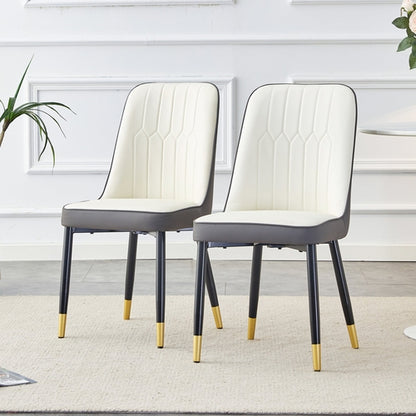 A modern dining chair with a white dark gray dual tone PU leather