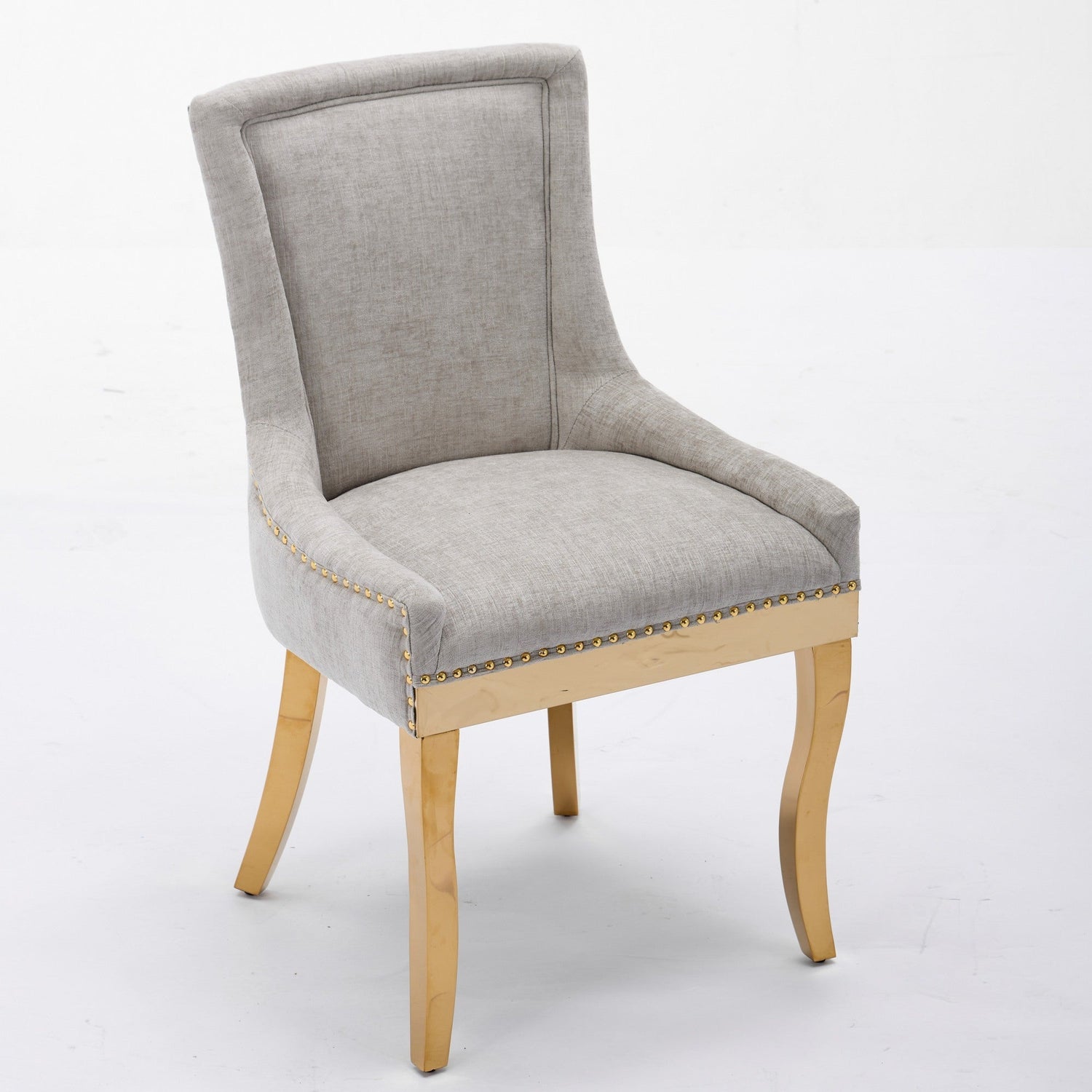 Chenille Dining Chairs, Modern Style with Curved Gold - Plated Legs &amp;