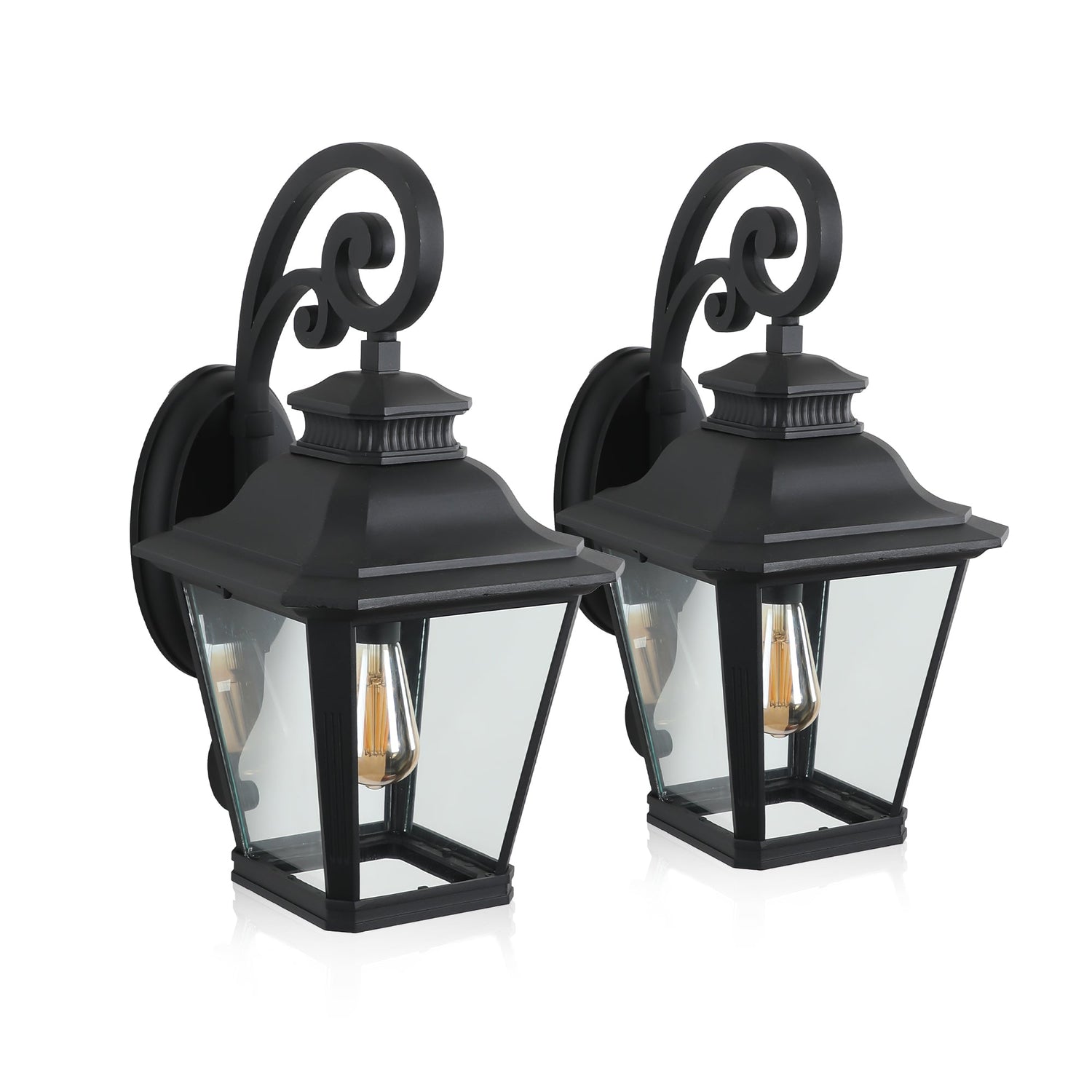 Outdoor Wall Lanterns 2-Pack, Black Waterproof Wall Sconce with Clear