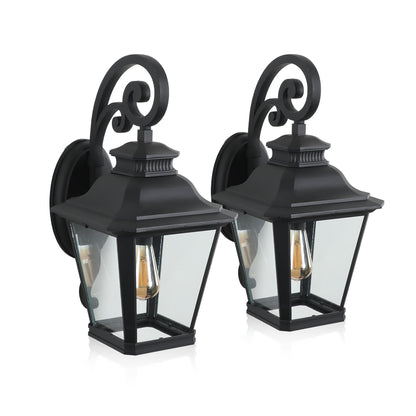 Outdoor Wall Lanterns 2-Pack, Black Waterproof Wall Sconce with Clear