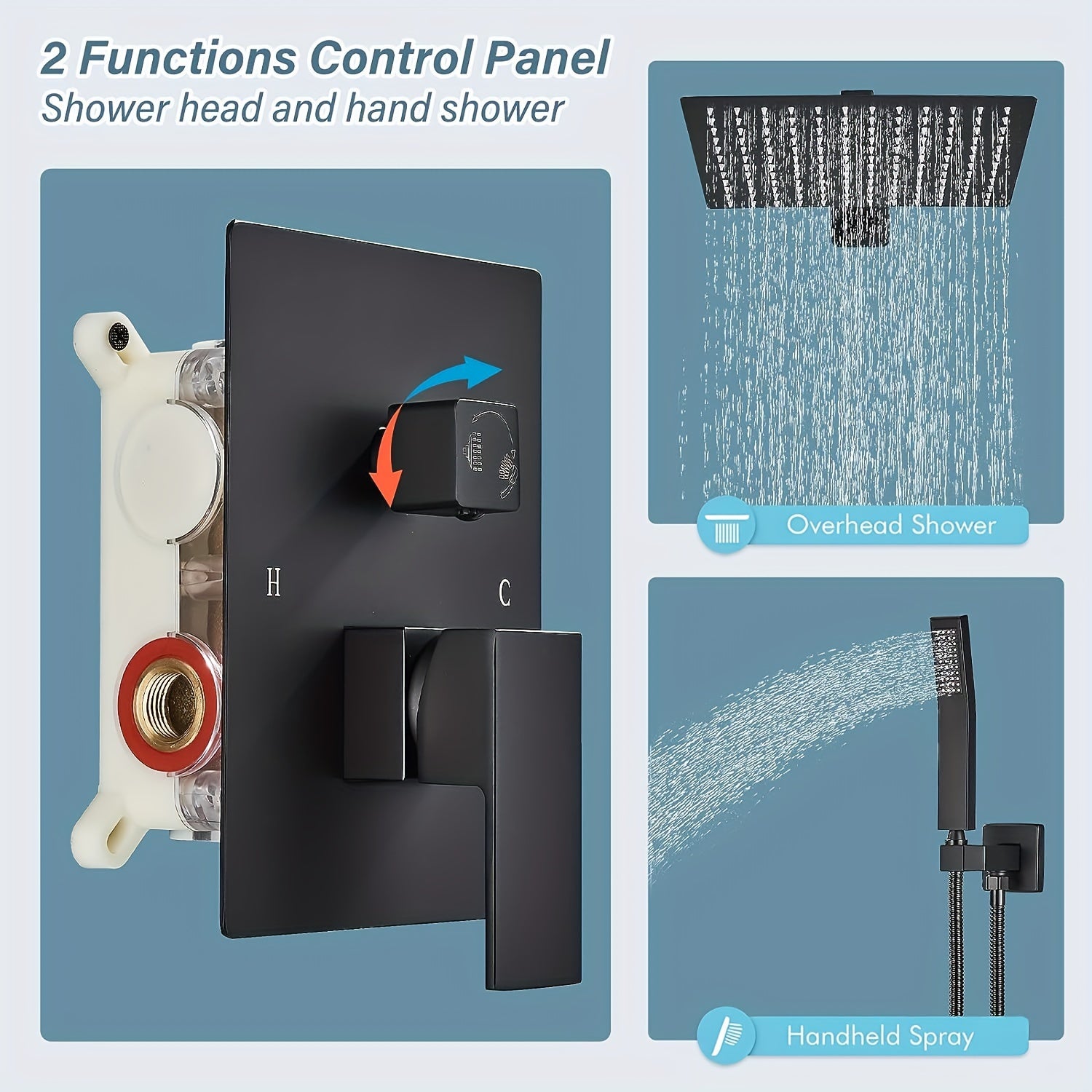 [Complete Matte Black Shower System] Shower Faucet Set Matte Black Shower System, Shower Faucet with Rain Shower Head and Handheld, Shower Faucets Sets Complete Shower Combo Set Rough-in Valve and Trim Kit Included