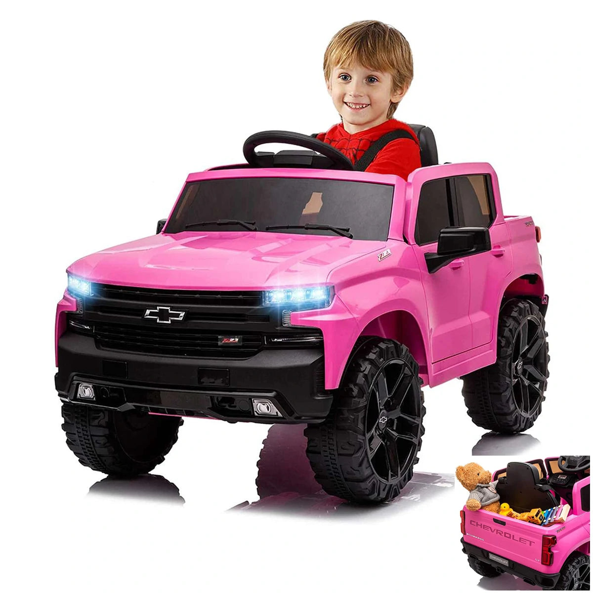 Funtok RS03 12V Powered Kids Electric Ride on Car Truck Safety Lock bluetooth Music LED Lights with Remote Control Car Toy Gifts