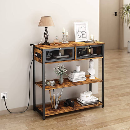 Charging Console Table with Storage Shelves