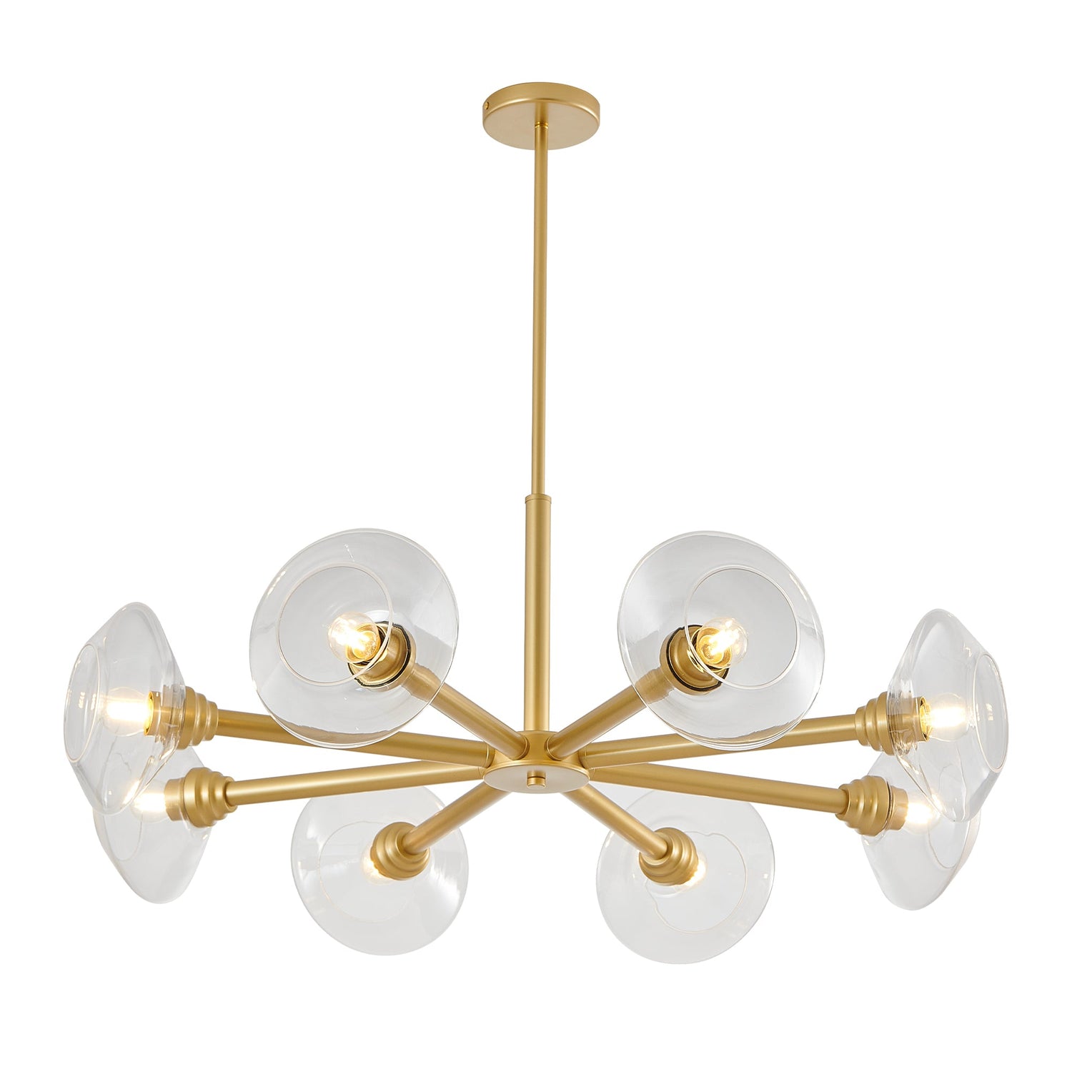 Modern Gold 8-Light Sputnik Chandelier with Clear Glass Shades,
