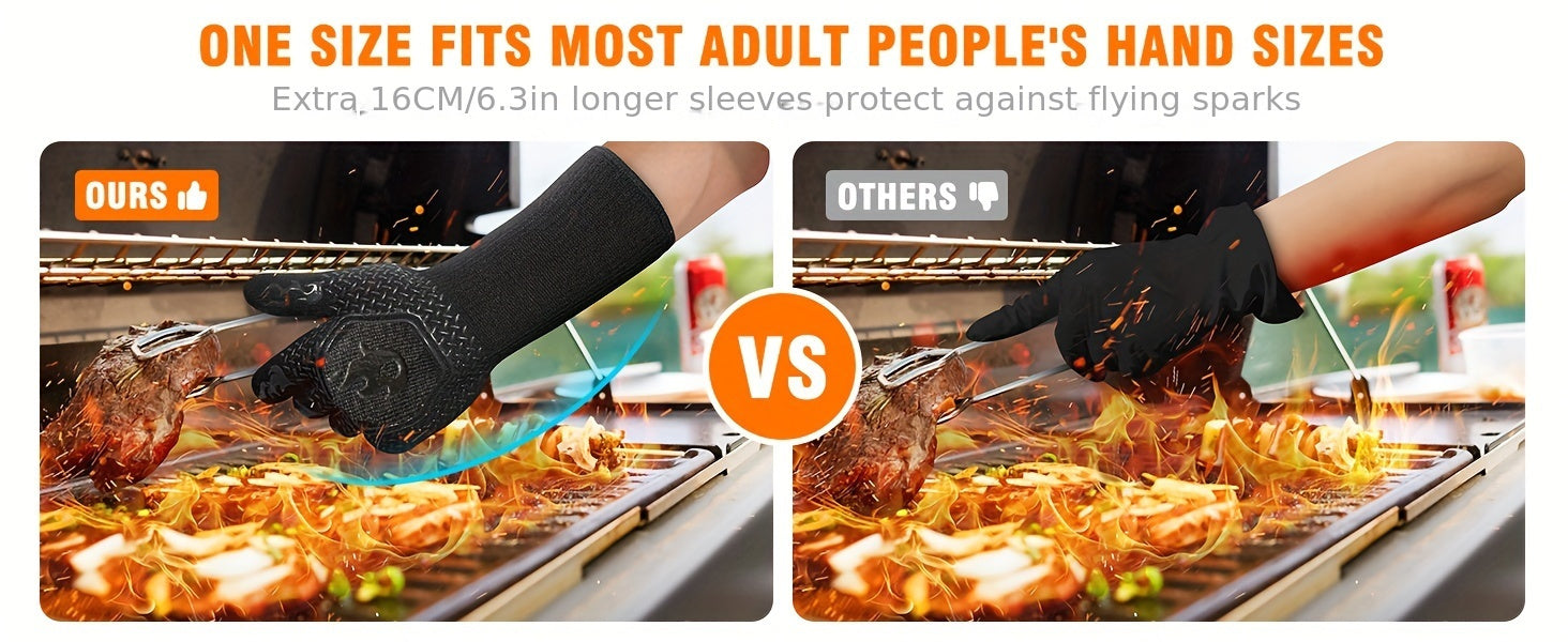 Heat Resistant Silicone BBQ Grilling Gloves, 2 pack