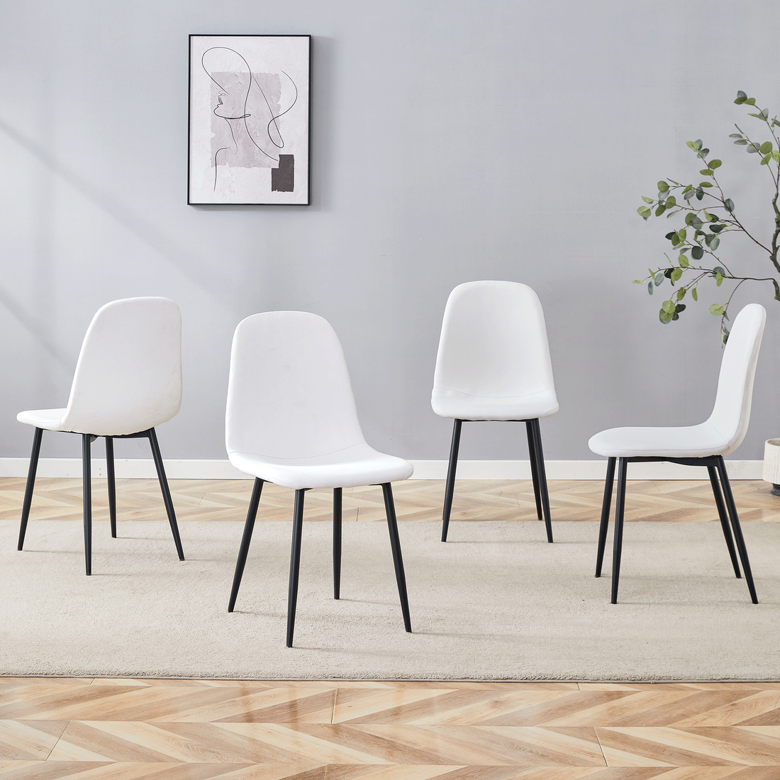 Luxury Simple Chair - Set of 4 WHITE Linen-Cotton Material High