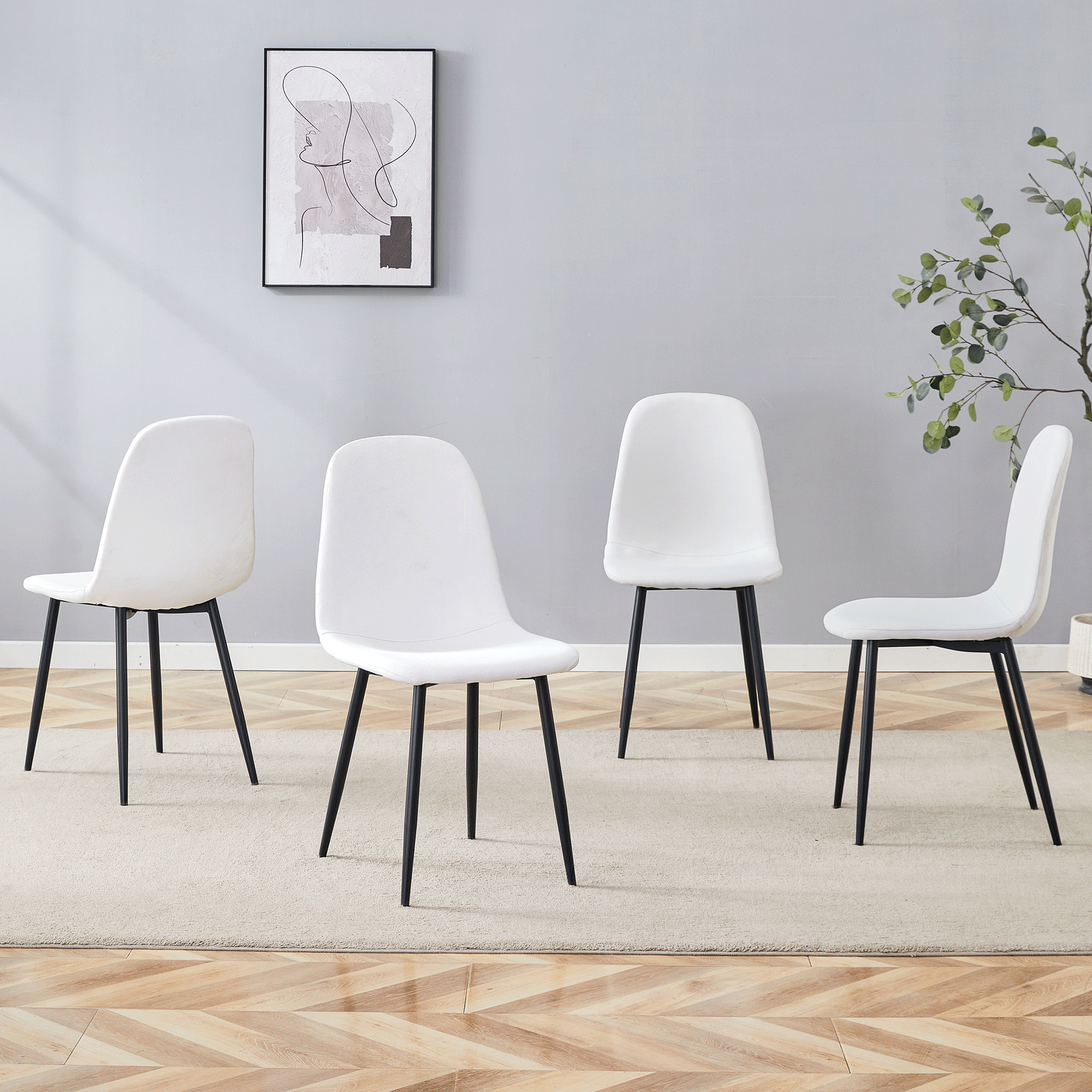 Luxury Simple Chair - Set of 4 WHITE Linen-Cotton Material High