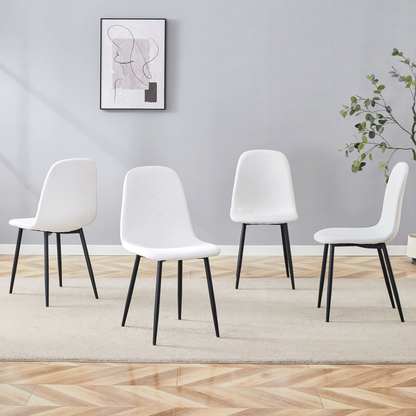 Luxury Simple Chair - Set of 4 WHITE Linen-Cotton Material High