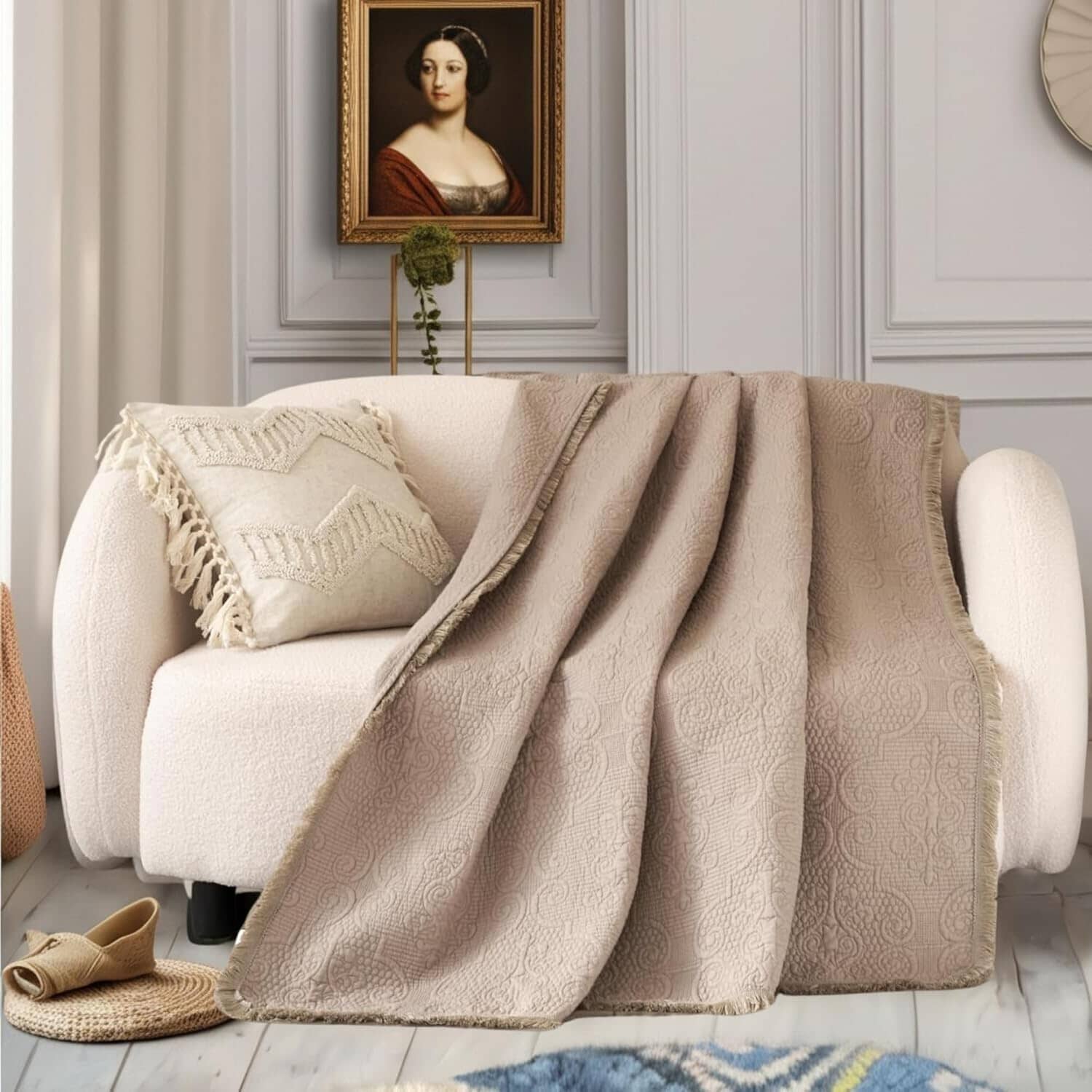 DaDa Bedding Elegant Fringed Cotton Quilted Throw Blanket - Luxurious