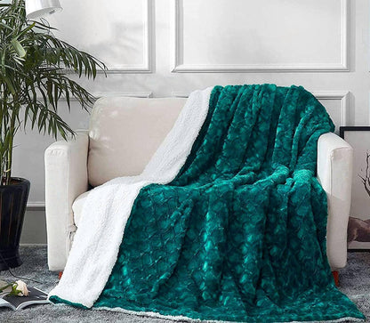 DaDa Bedding Mermaid Scales Emerald Green Blue w/ Sherpa Backside Faux