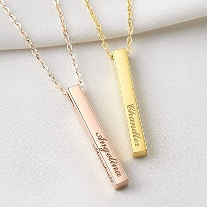 Personalized Mother Necklace, 4 Side Bar Necklace, Kids Names Necklace
