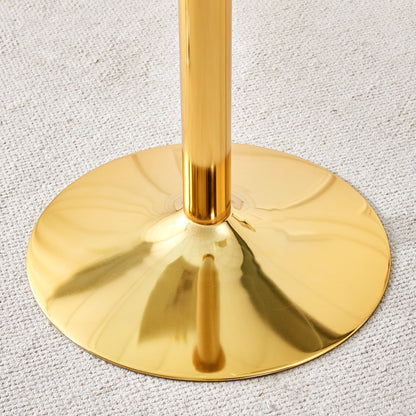 A 35-inch diameter glass top and a modern, minimalist round dining