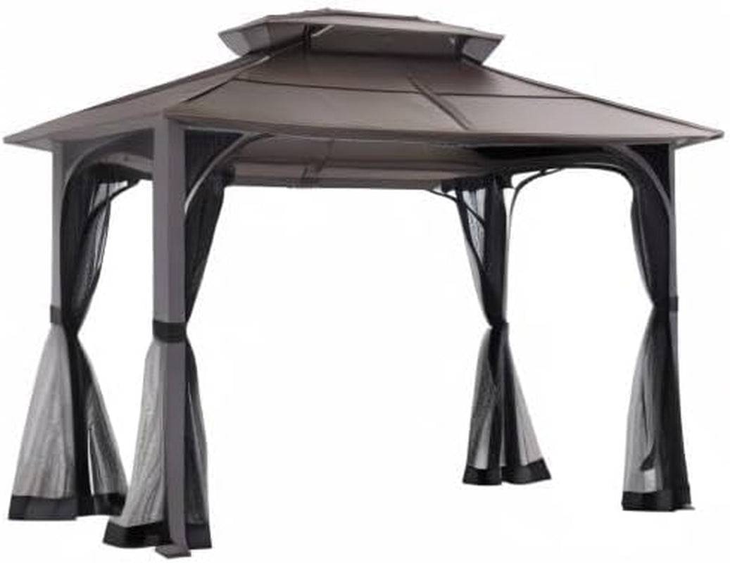 10x12 Hardtop Gazebo Steel Frame Netting Brown