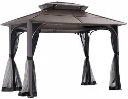 10x12 Hardtop Gazebo Steel Frame Netting Brown