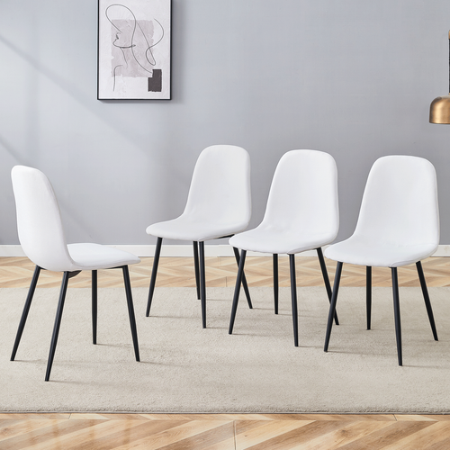 Luxury Simple Chair - Set of 4 WHITE Linen-Cotton Material High