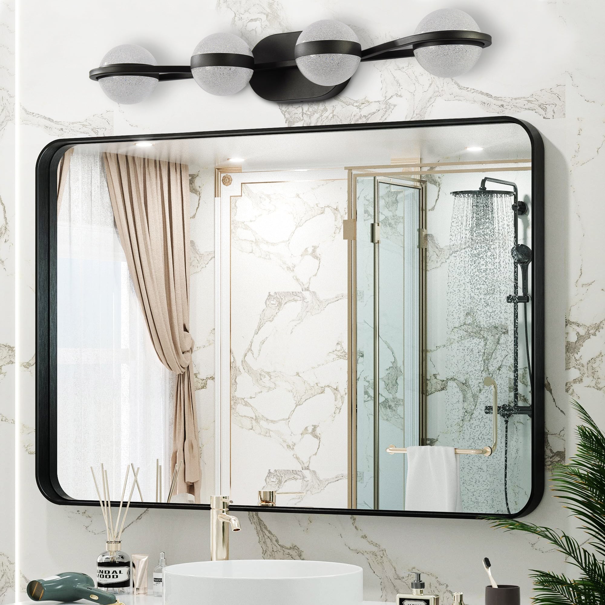 Modern Minimalist Bathroom Vanity Light, LED 4 Bulb Frosted Glass