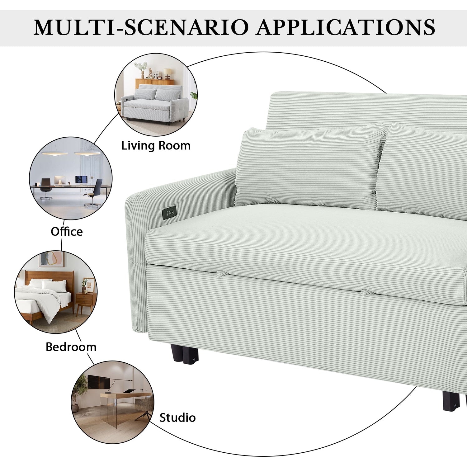 57.48" Pull-out Sofa Bed Convertible Couch 2 Seat Loveseat Sofa Modern