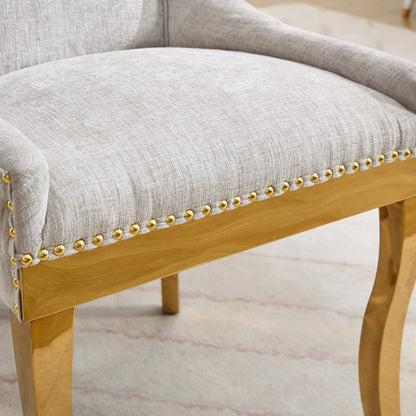 Chenille Dining Chairs, Modern Style with Curved Gold - Plated Legs &amp;