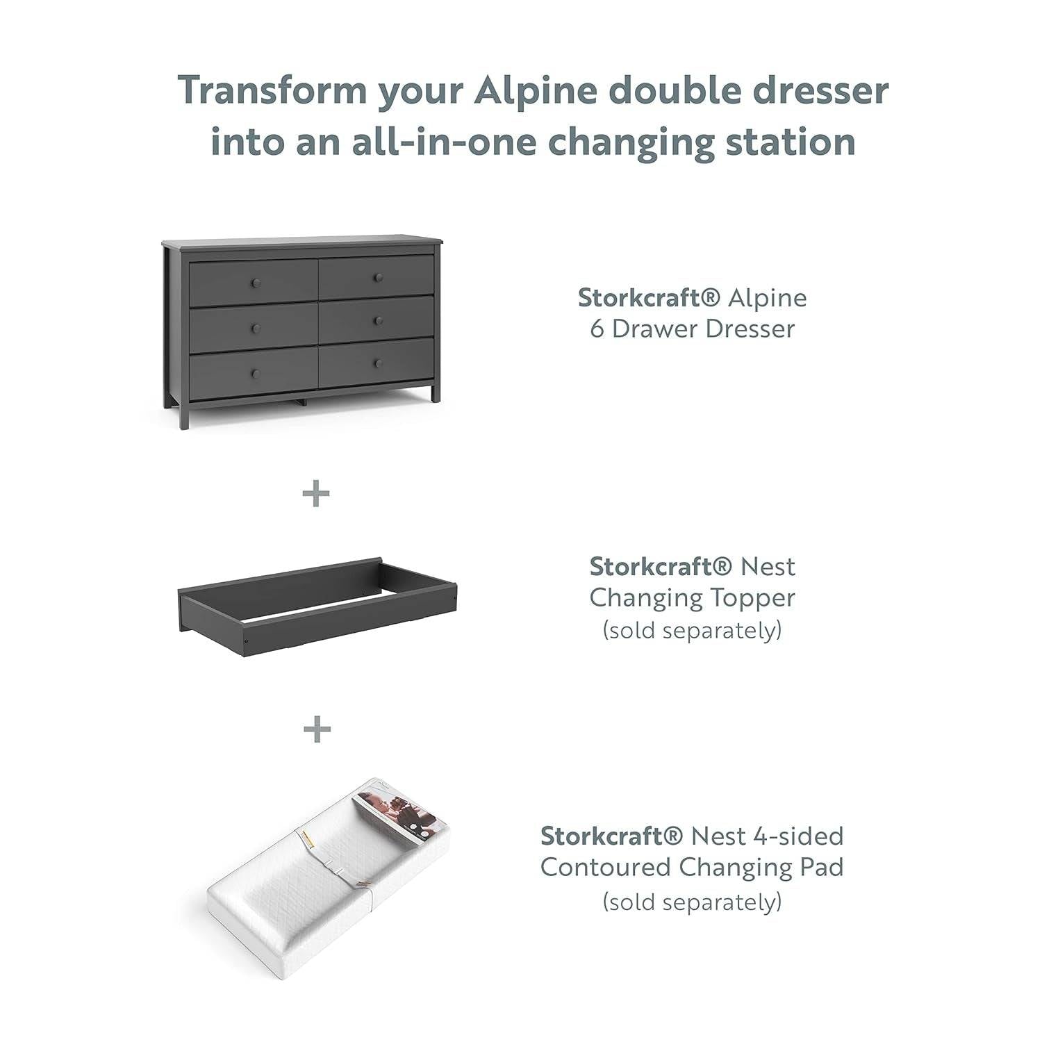 Alpine 6 Drawer Double Dresser (Gray) – GREENGUARD Gold Certified,