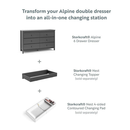 Alpine 6 Drawer Double Dresser (Gray) – GREENGUARD Gold Certified,