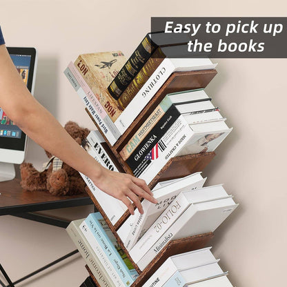 8 Tier Tree Bookshelf with Drawer, Free Standing Wood Bookcase for