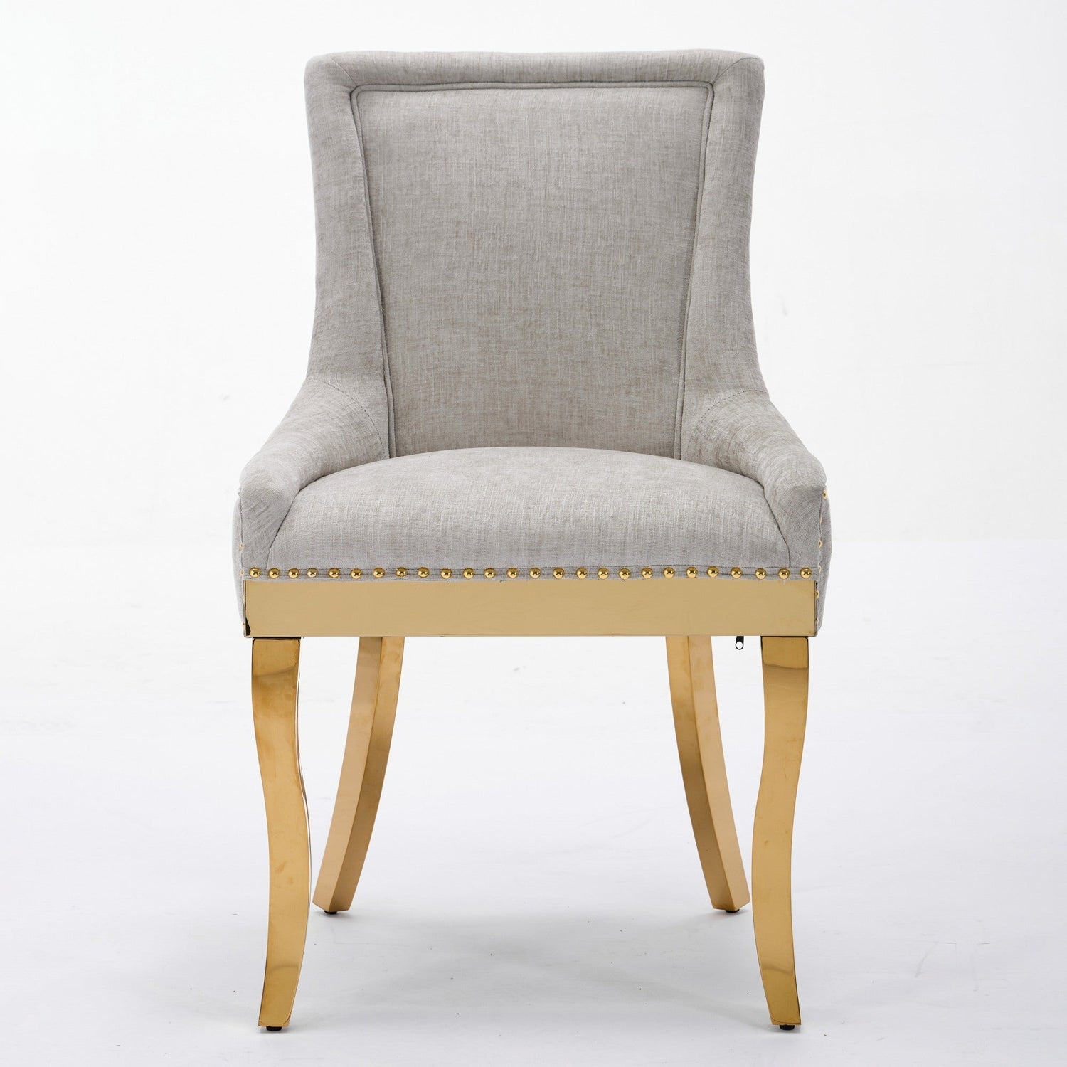 Chenille Dining Chairs, Modern Style with Curved Gold - Plated Legs &amp;