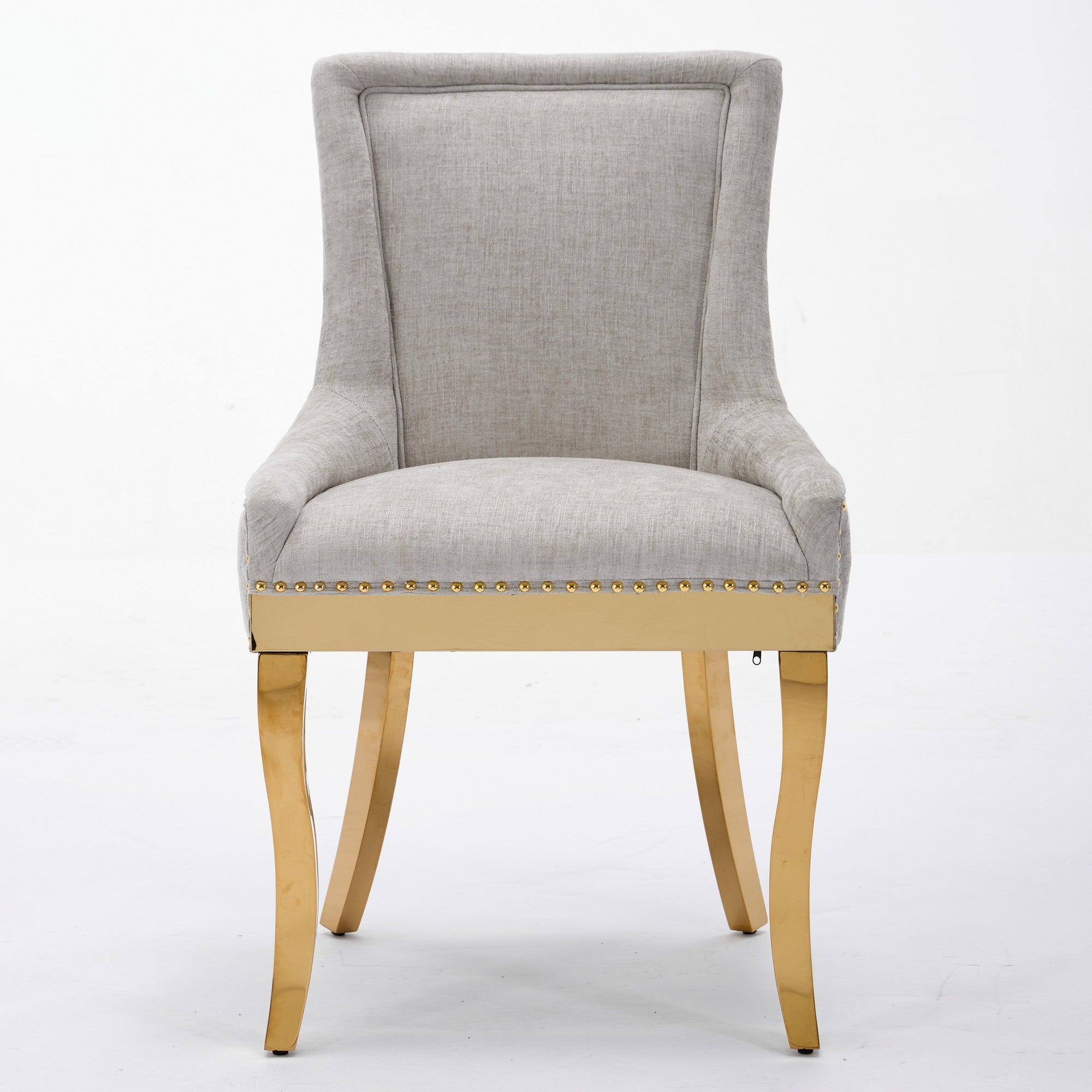 Chenille Dining Chairs, Modern Style with Curved Gold - Plated Legs &amp;