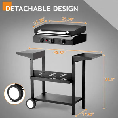3-Burner Flat Top Gas Griddle with Ceramic Coated Cast Iron Pan