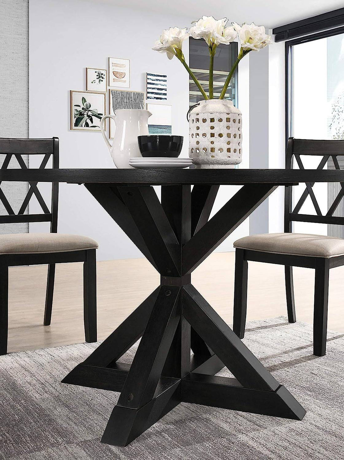 Black Windvale Cross-Buck Base Dining Table