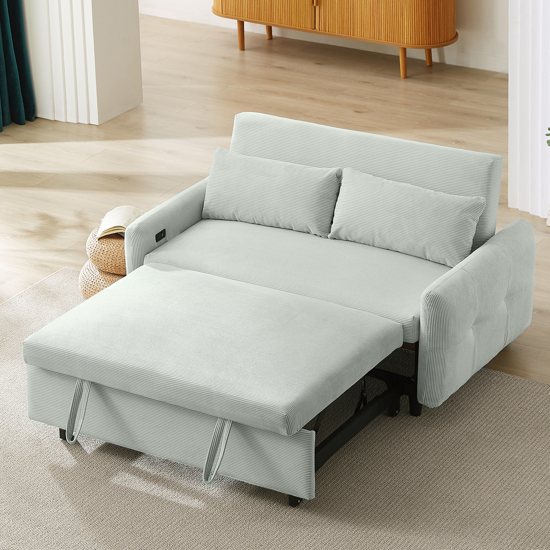 57.48" Pull-out Sofa Bed Convertible Couch 2 Seat Loveseat Sofa Modern
