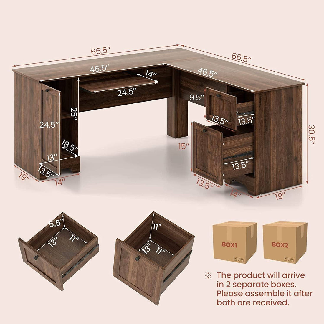 L-Shaped Desk with Storage &amp; Keyboard Tray