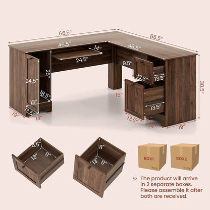 L-Shaped Desk with Storage &amp; Keyboard Tray