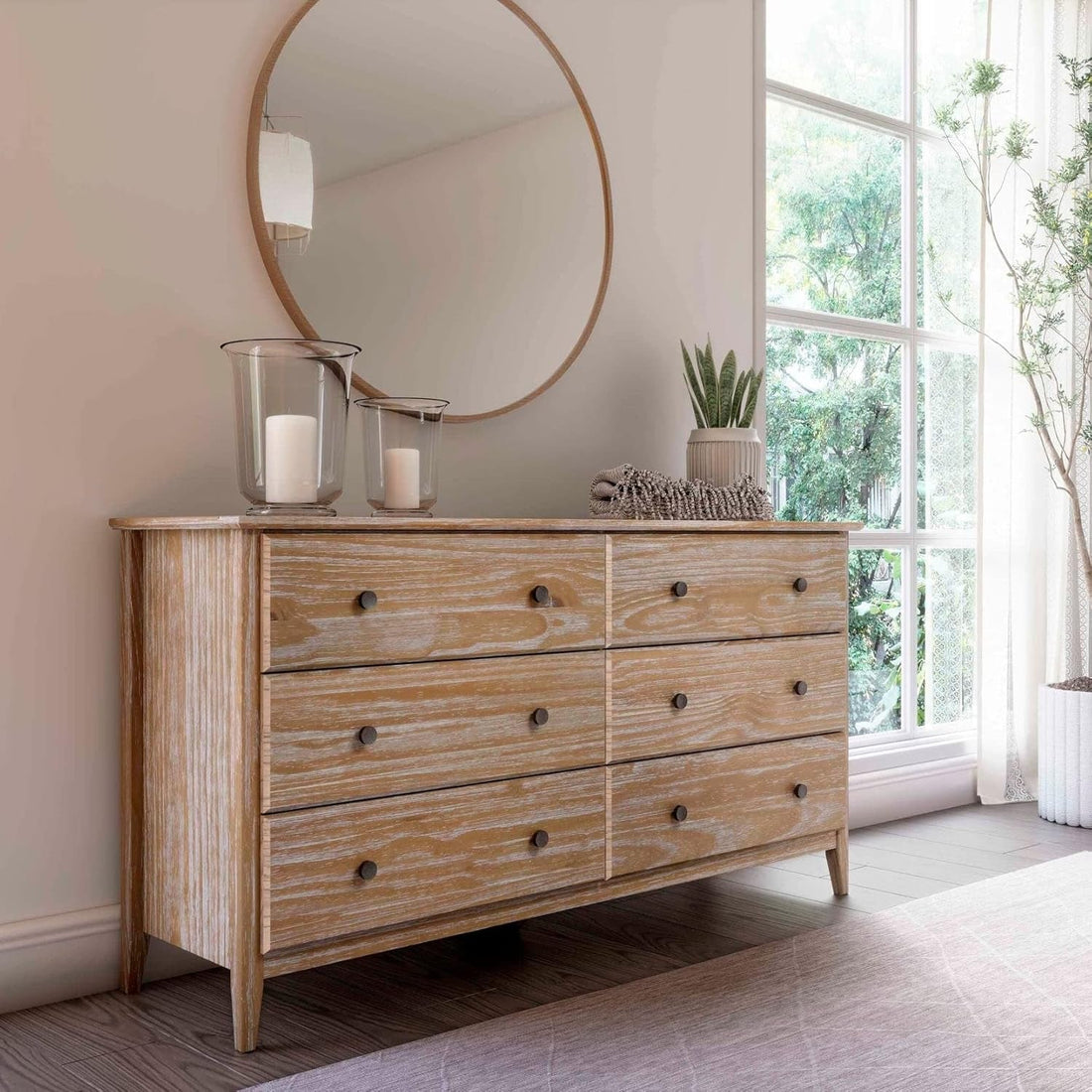 Greenport 6-Drawer Bedroom Dresser, Solid Wood with a Brushed White