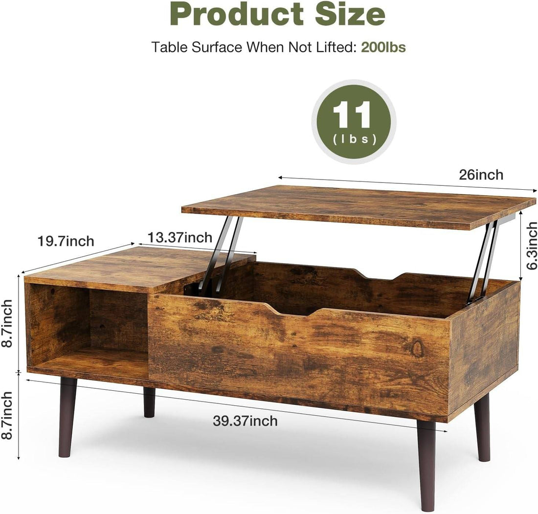 Wood Lift Top Coffee Table with Hidden Compartment and Large Storage