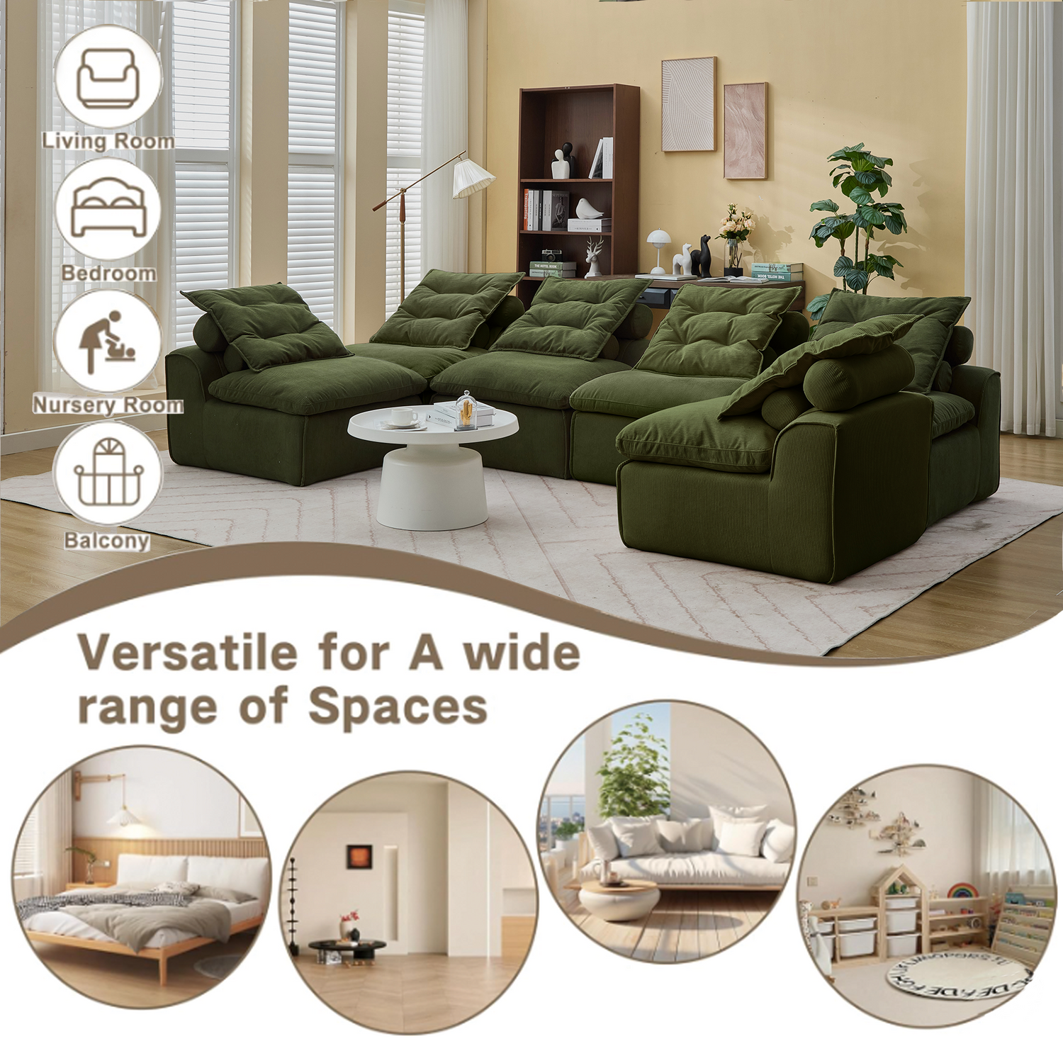 Modular Sofa,No Armrests,At will DIY,Corduroy ,Neck Pillow-Back Lounge